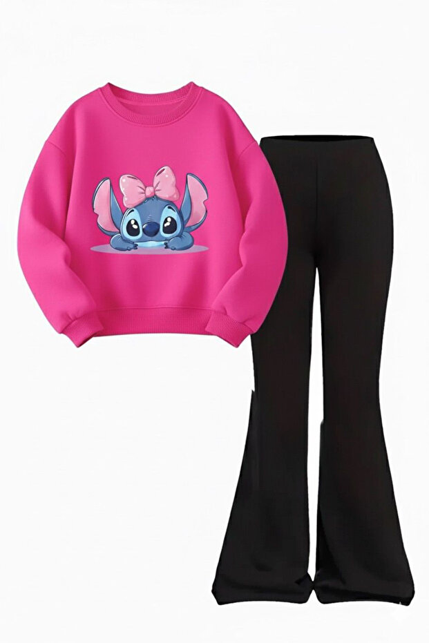 Children's Stitch Printed Sweatshirt Flared Tracksuit Set