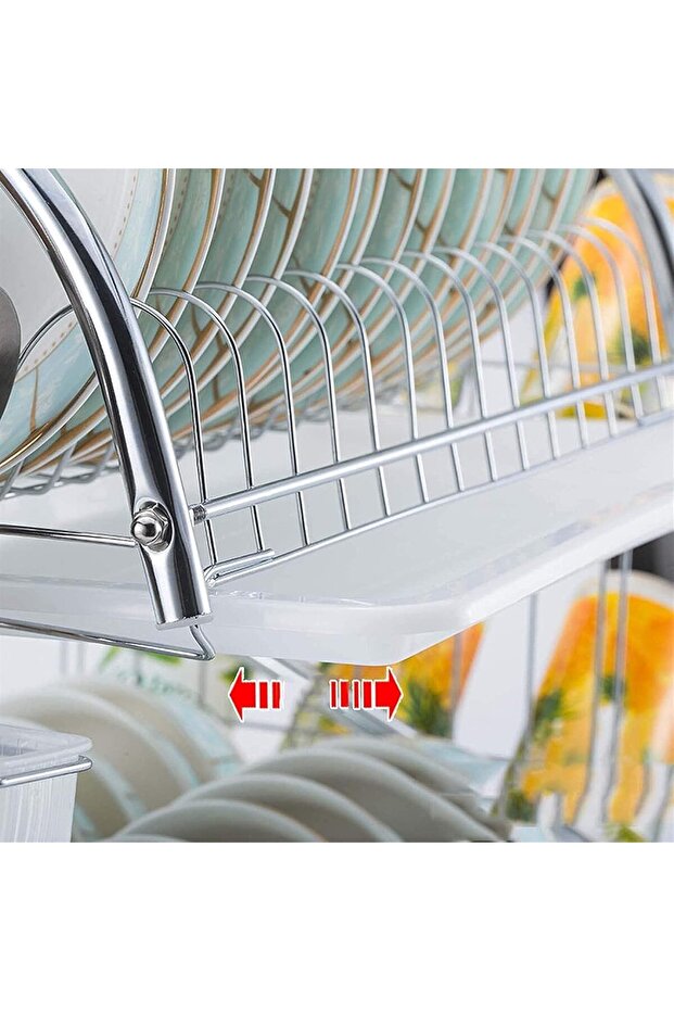 2 Tier Stainless Steel Dish Drying Rack with Removable Drain Board