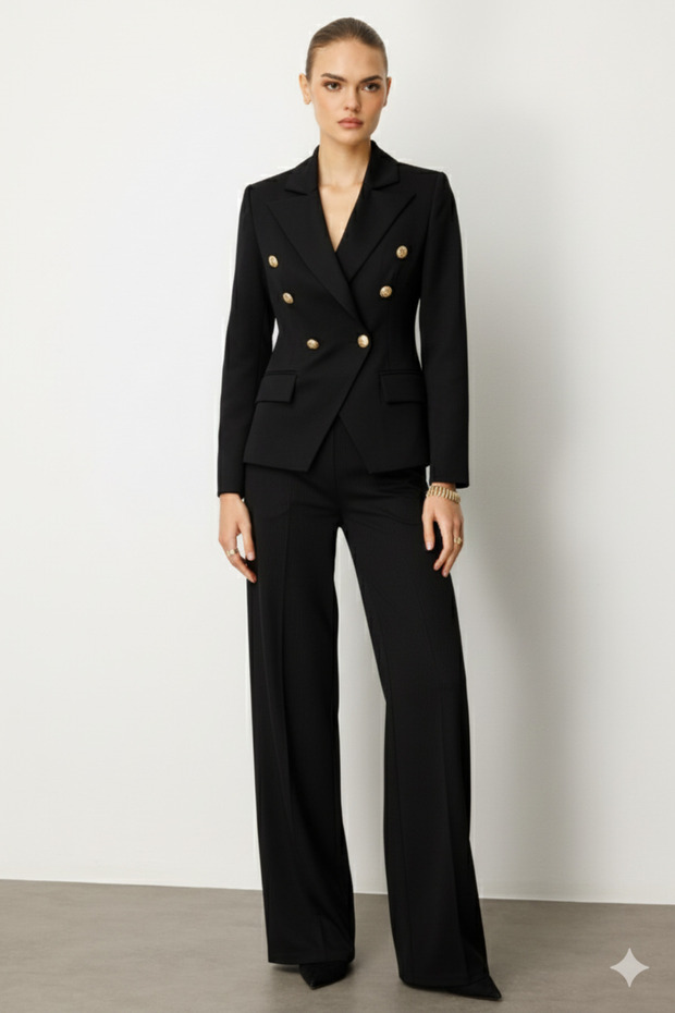 Şal Detaylı Örme Kruvaze Ceket SİYAH - 3