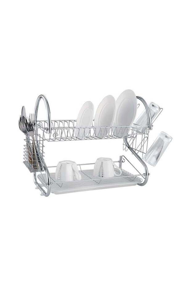 2-Tier Dish Drying Rack Silver 55x39x24cm
