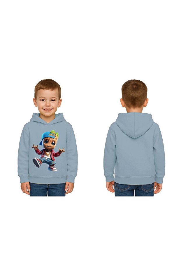 Unisex Groot Printed Children's Swaetshirt Hooded 3 Thread Raster