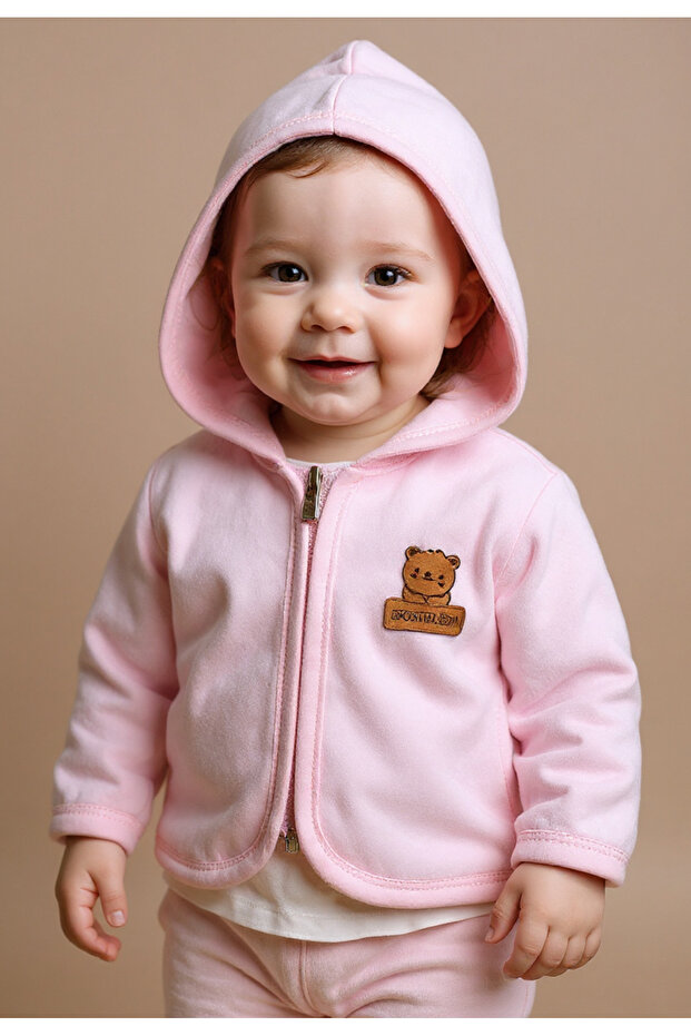 Hooded Baby Fleece Cardigan with Zipper