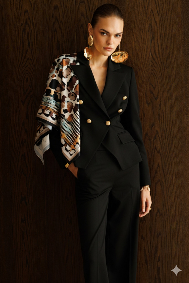 Şal Detaylı Örme Kruvaze Ceket SİYAH - 2