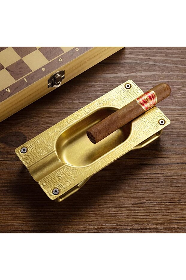 Luxury Cigar Ashtray with 2 Large Slot Holders (Gold)