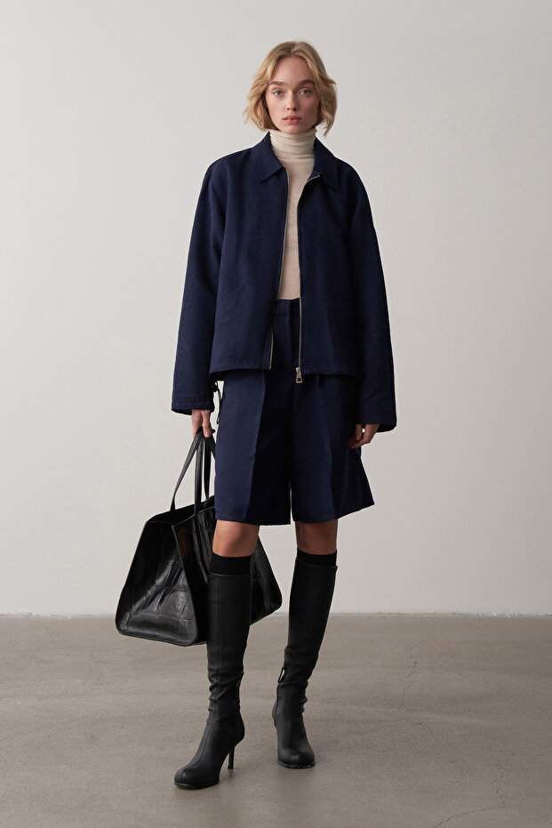 Lacivert Süet Oversize Ceket - 2