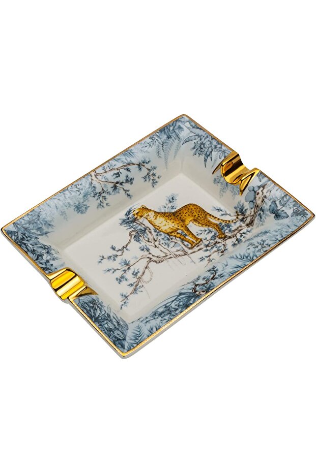 Ceramic Cigar Ashtray for 2 Cigars, Retro Pattern (White)