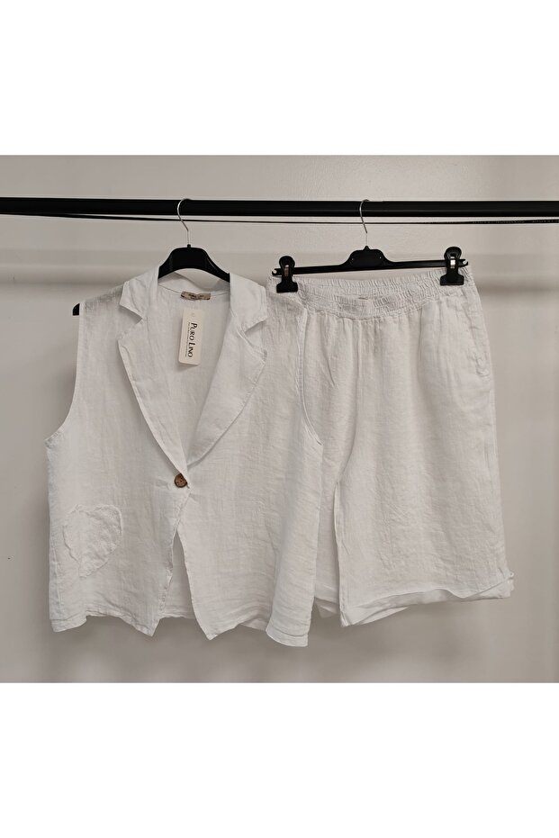 Women's White Italian Shorts & Jacket Linen Suit