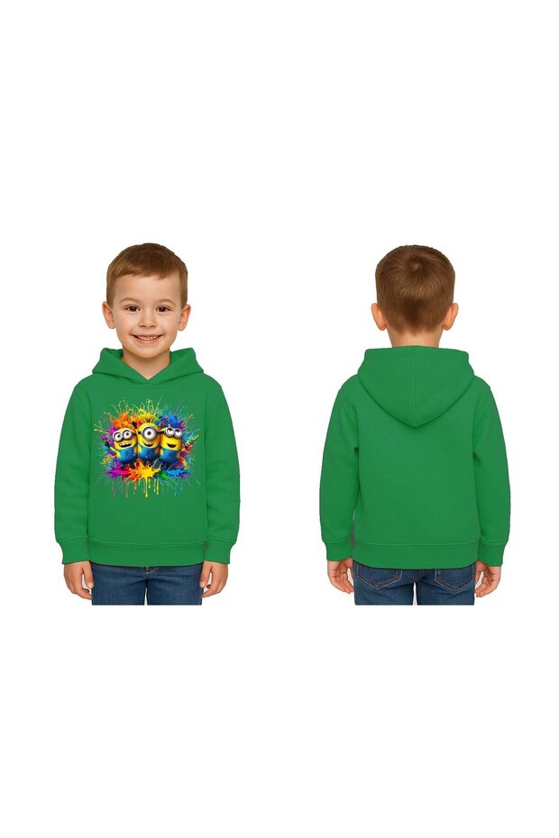 Unisex Minions Printed Children's Swaetshirt Printed Hooded 3 Thread Raised