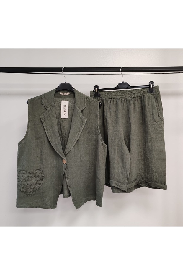 Women's Khaki Italian Shorts & Jacket Linen Suit