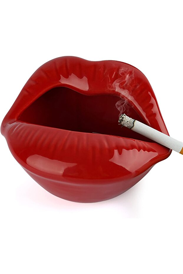 Creative Ceramic Cigarette Ashtray - Lips Style (Dark Red)