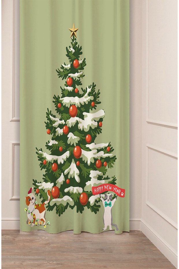 Christmas Pine Tree Christmas Tree Snow New Year Christmas Patterned Specially Designed Digital Printed Background Curtain