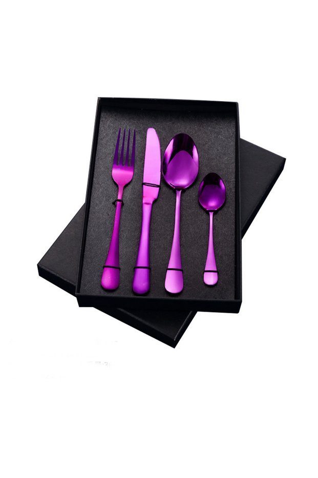 Premium Stainless Steel 4-Piece Cutlery Set – Tableware Set for 1 Person Purple Color