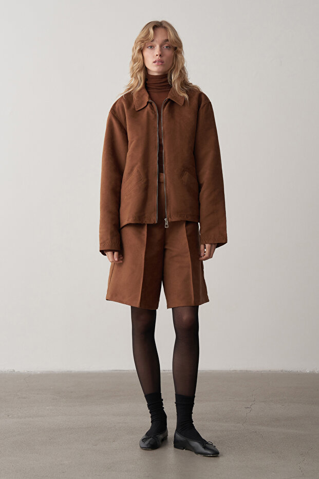 Taba Süet Oversize Ceket - 1