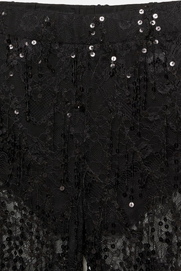 Pullu dantel çan pantolon - 7