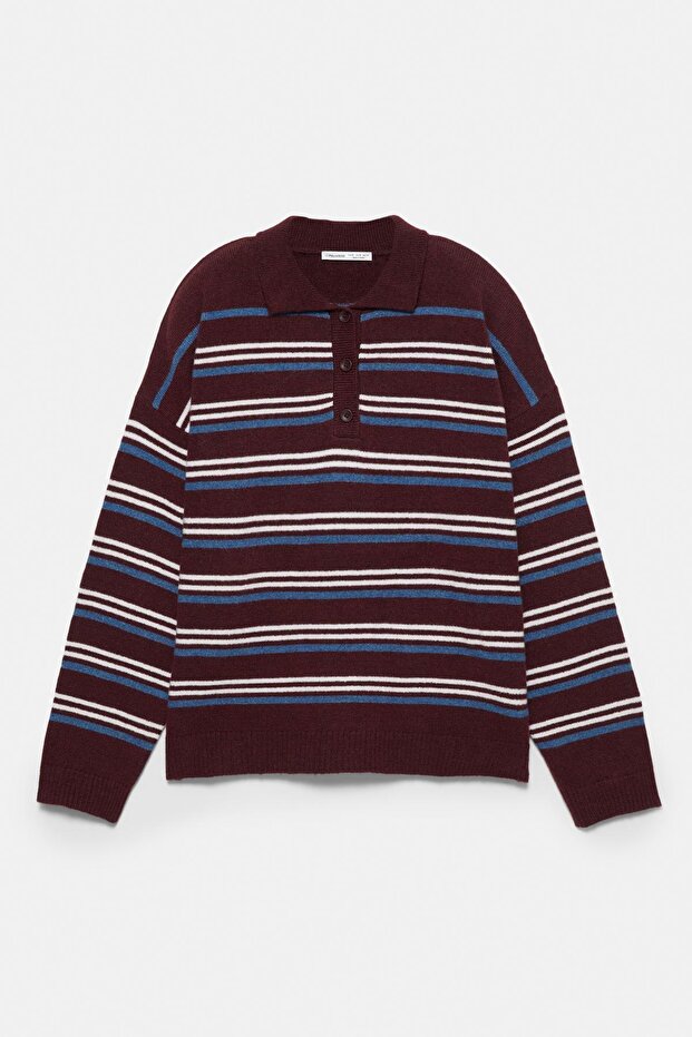 Polo yaka çizgili süveter - 6