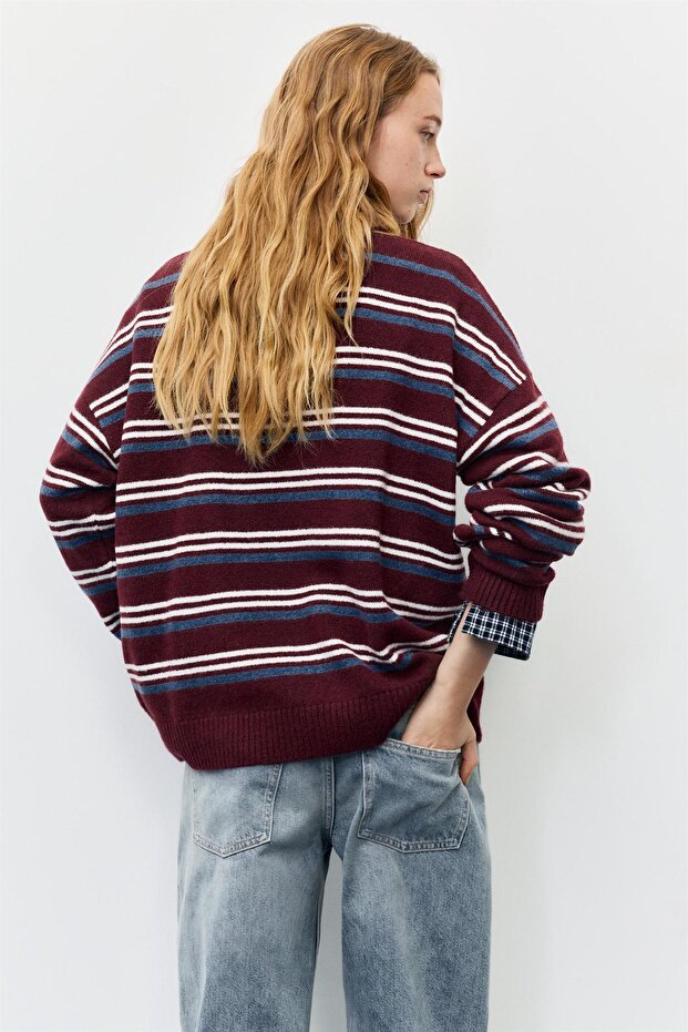 Polo yaka çizgili süveter - 4