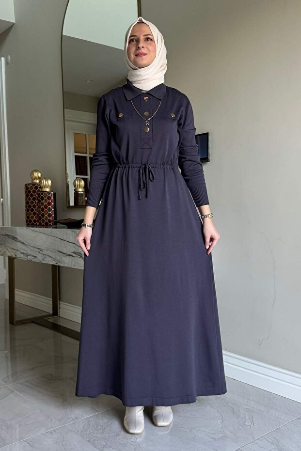 Hazan Triko Elbise Antrasit - 8