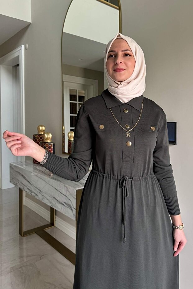 Hazan Triko Elbise Haki - 2