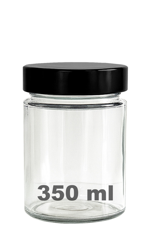 350 ml Jar with Black Deep Lid 350 Cc Transparent Jam, Marmalade Glass Jar Deep 1 Piece