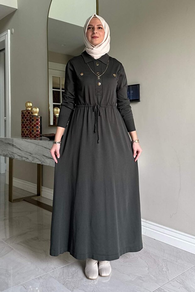 Hazan Triko Elbise Haki - 4