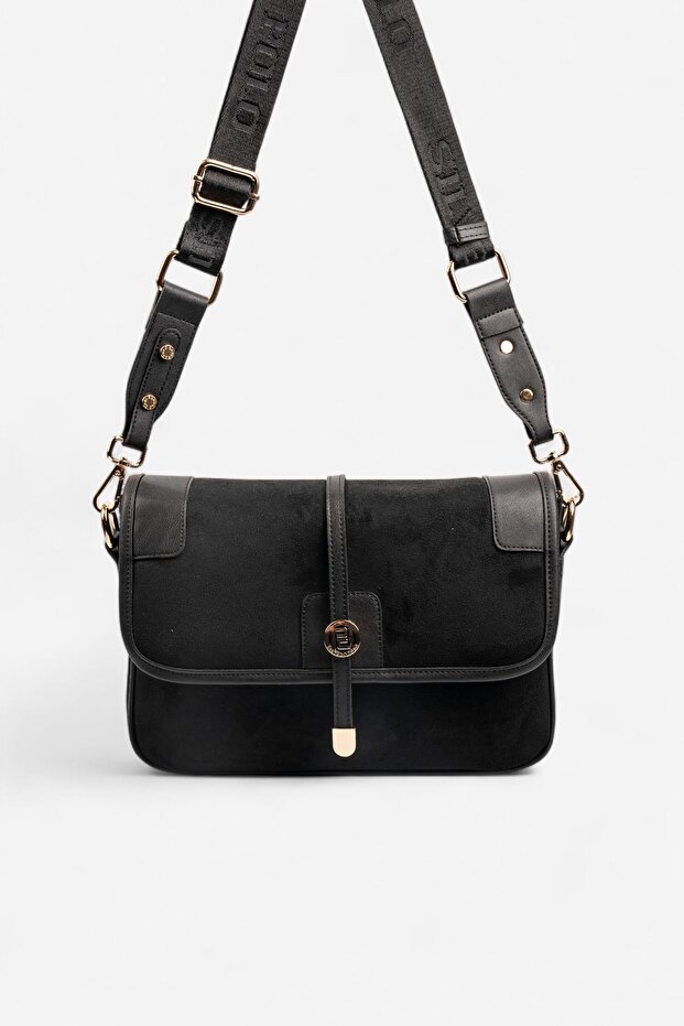 Black - Black Suede Women's Crossbody Bag Sp1182