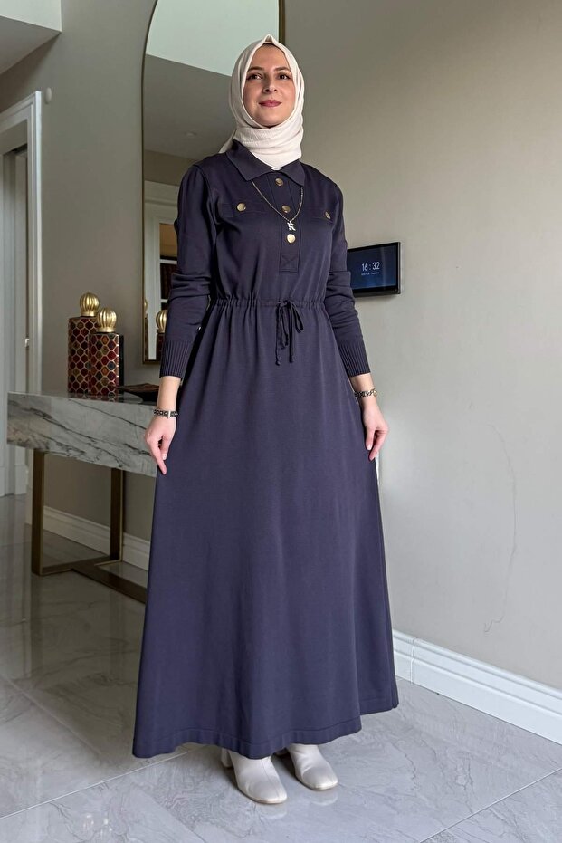 Hazan Triko Elbise Antrasit - 7