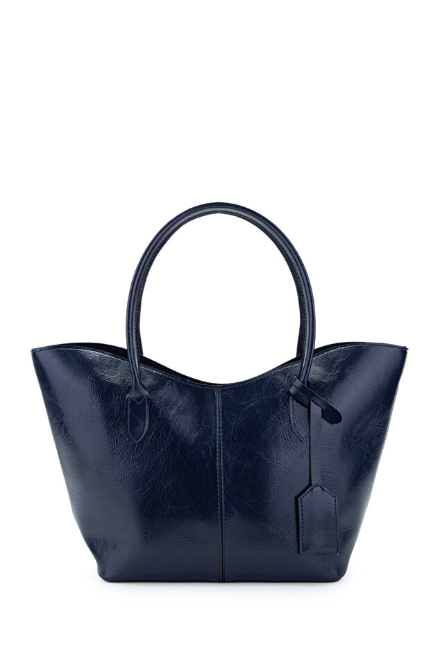 Double Handle Faux Leather Hype Women's Shoulder Bag Navy Blue