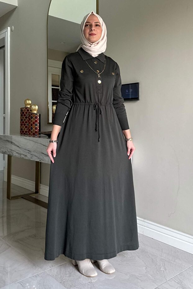 Hazan Triko Elbise Haki - 1