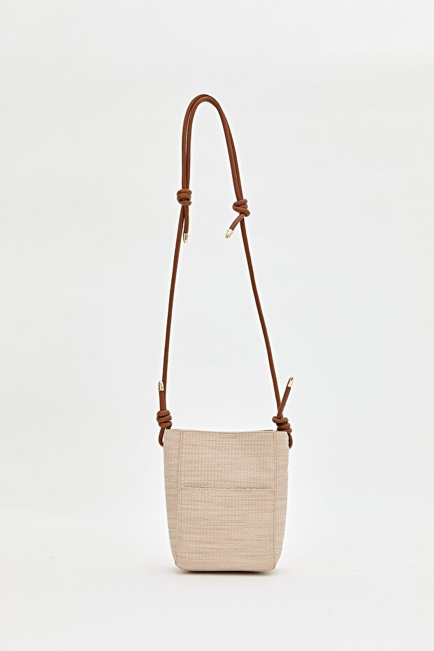 Çapraz Askılı Örgü Mini Çanta Ten - 2