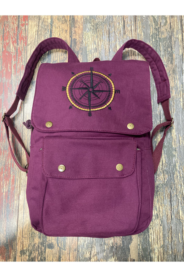 Compass Embroidery Backpack Daily Use Travel Camping School Bag