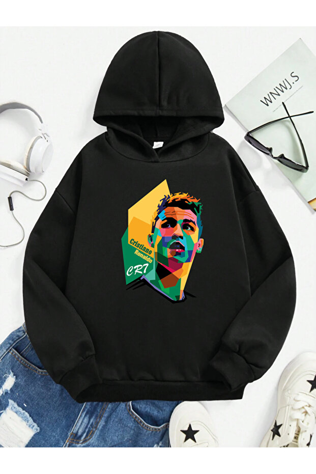 Cr7 Printed 100% Cotton Kangaroo Pocket Hooded Kids Sweatshirt