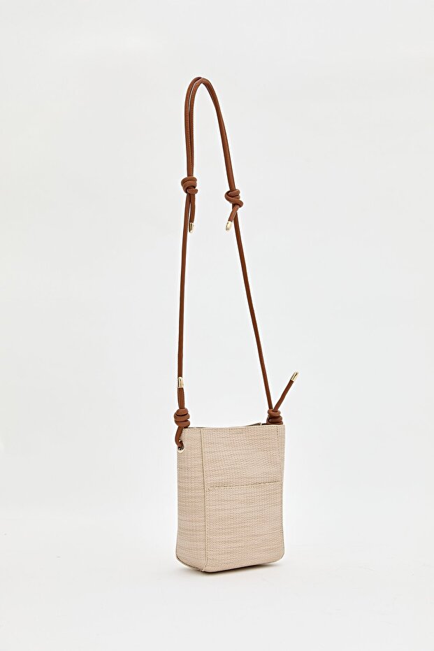 Çapraz Askılı Örgü Mini Çanta Ten - 1