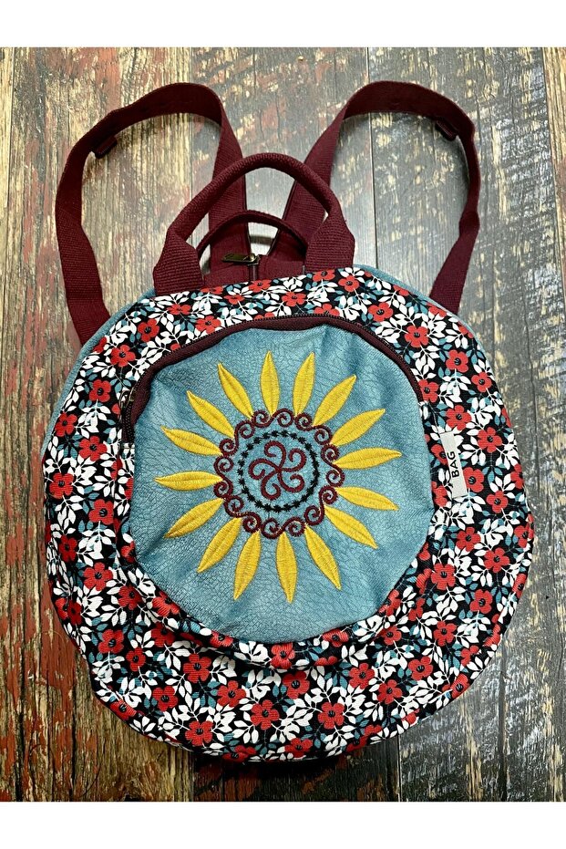 Fargin Ethnic Authentic Bohemian Round Embroidered Backpack Daily Travel Waterproof Backpack
