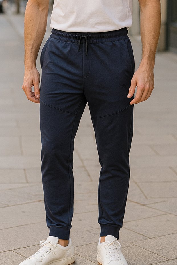 Men's Sweatpants with Elastic Waistband, 3 Pockets, Zipper Detail, 6630 Navy Blue