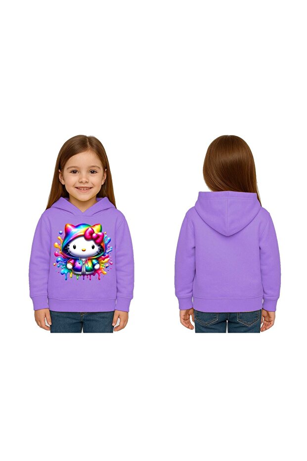 Unisex Hello Kity Printed Children's Swaetshirt Printed Hooded 3 Thread Rasterated