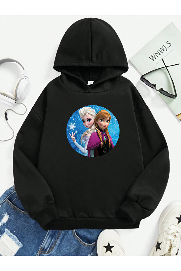 Elsa Printed 100% Cotton Kangaroo Pocket Hooded Kids Sweatshirt
