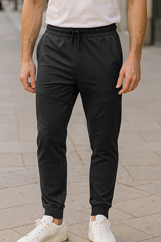 Men's Sweatpants with Elastic Waistband, 3 Pockets, Zipper Detail, 6630 Black