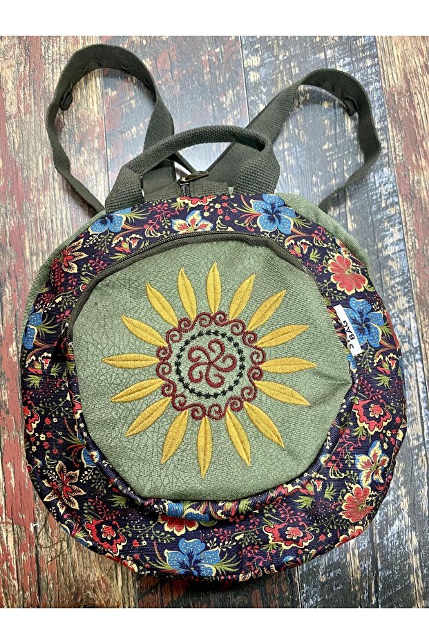 Fargin Ethnic Authentic Bohemian Round Embroidered Backpack Daily Travel Waterproof Backpack