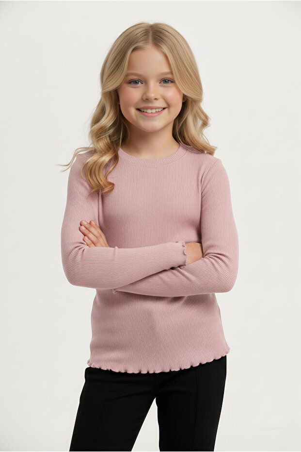 Girls Long Sleeve Ribbed Blouse / Comfortable and Stylish Design / with Different Color Options