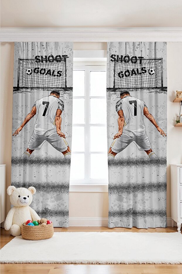 Gray Number 7 Athlete Patterned Children's Baby Room Background Curtain (Single Panel Pricing)