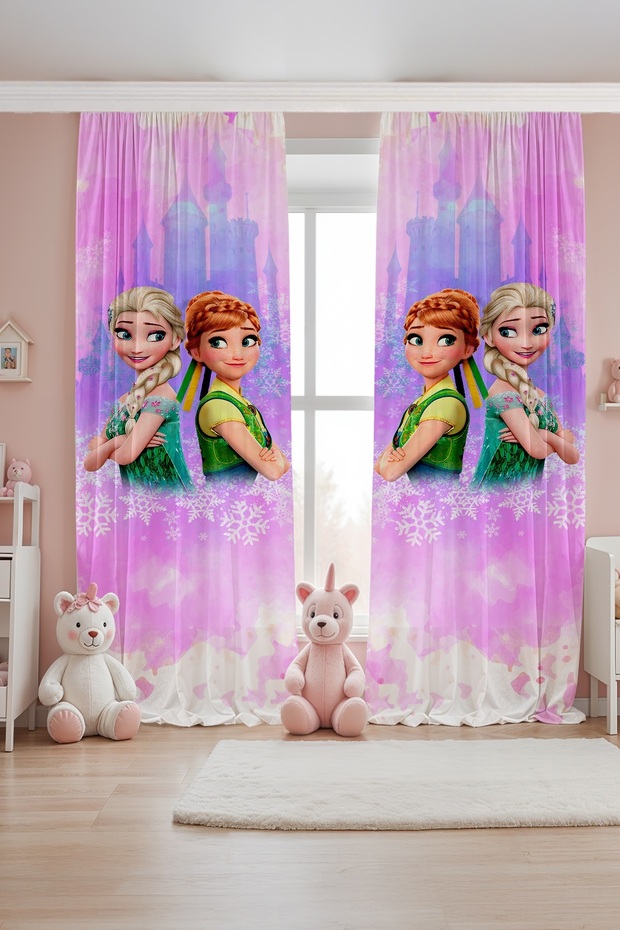 Purple Dream Castle Elsa and Anna Patterned Children's Baby Room Background Curtain (Single Panel Pricing)