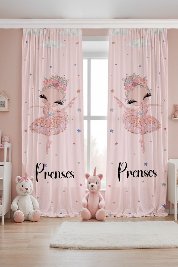 Princess Ballerina Patterned Children's Baby Room Background Curtain (Single Wing Pricing)