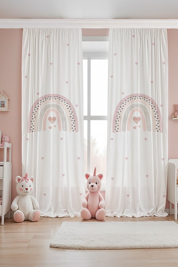 Little Hearts Rainbow Patterned Children's Baby Room Background Curtain (Single Wing Pricing)