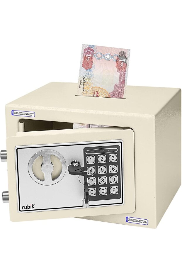 Mini Cash Deposit Drop Slot Safe Box with Key and Pin Code Option (Off White)