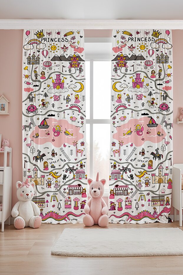 Princess Path Patterned Children's Baby Room Background Curtain (Single Panel Pricing)