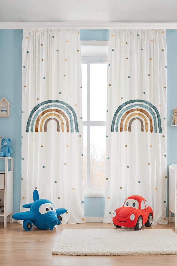 Blue Rainbow Patterned Children's Baby Room Background Curtain (Single Wing Pricing)