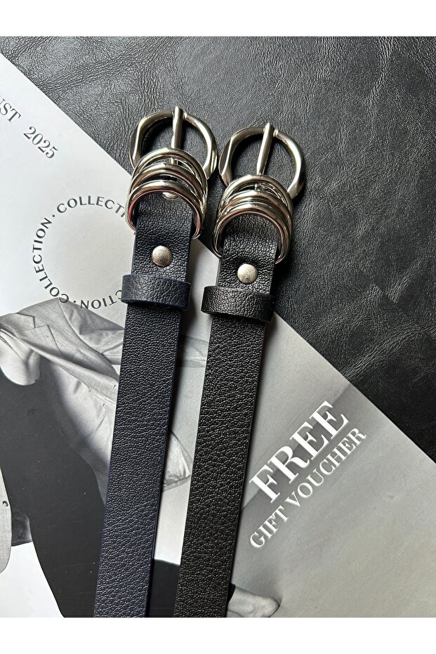 2-Piece Merge Multi-Ring Pattern Women's Silver Buckle Belt Coat Belt Dress Belt Trouser Belt