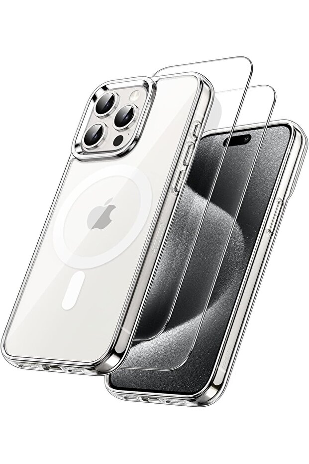 3-in-1 Magnetic Case for iPhone 15 Pro Max (6.7") with 2 Tempered Glass Protectors - Clear