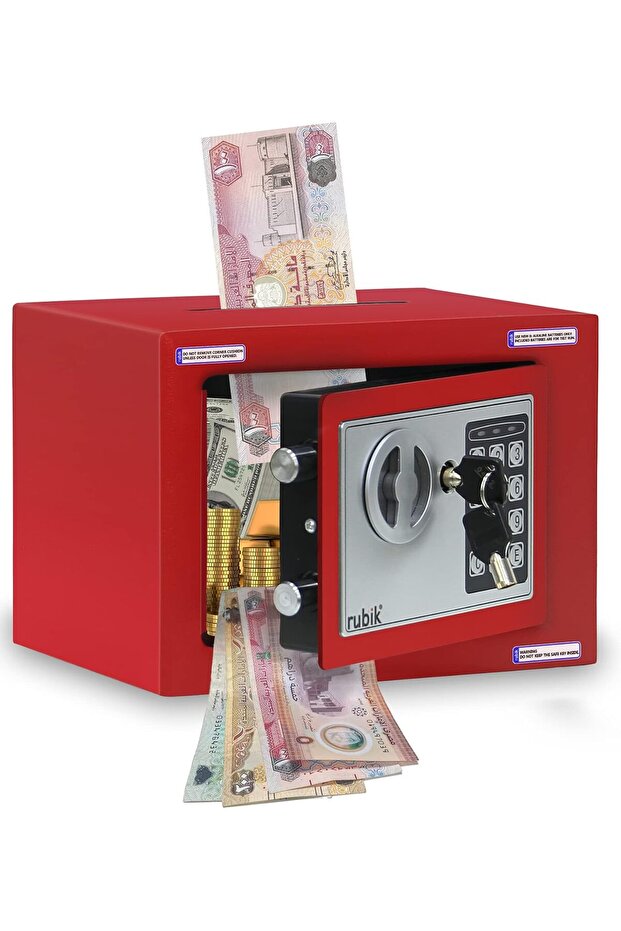 Mini Cash Deposit Drop Slot Safe Box with Key and Pin Code Option (Red)