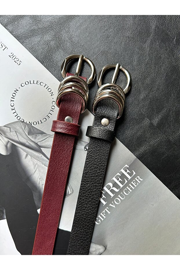 2-Piece Merge Multi-Ring Pattern Women's Silver Buckle Belt Coat Belt Dress Belt Trouser Belt
